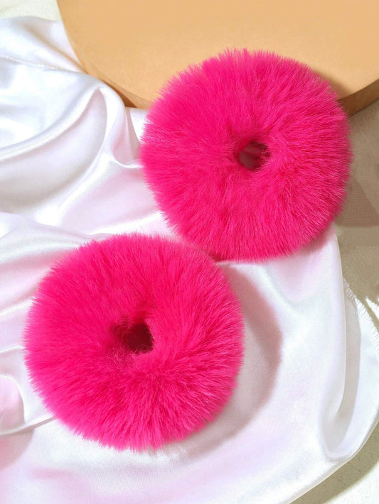 Sæt - 2 stk Scrunchies i Blødt Plys - i Pink