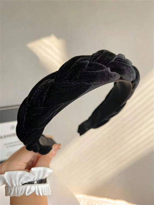 Sort Hårbøjle i Flettet Velour 
