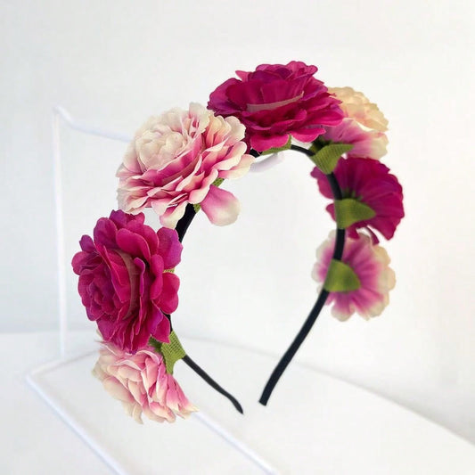 Hårbøjle med Satin-Blomster - i Lyserød & Pink