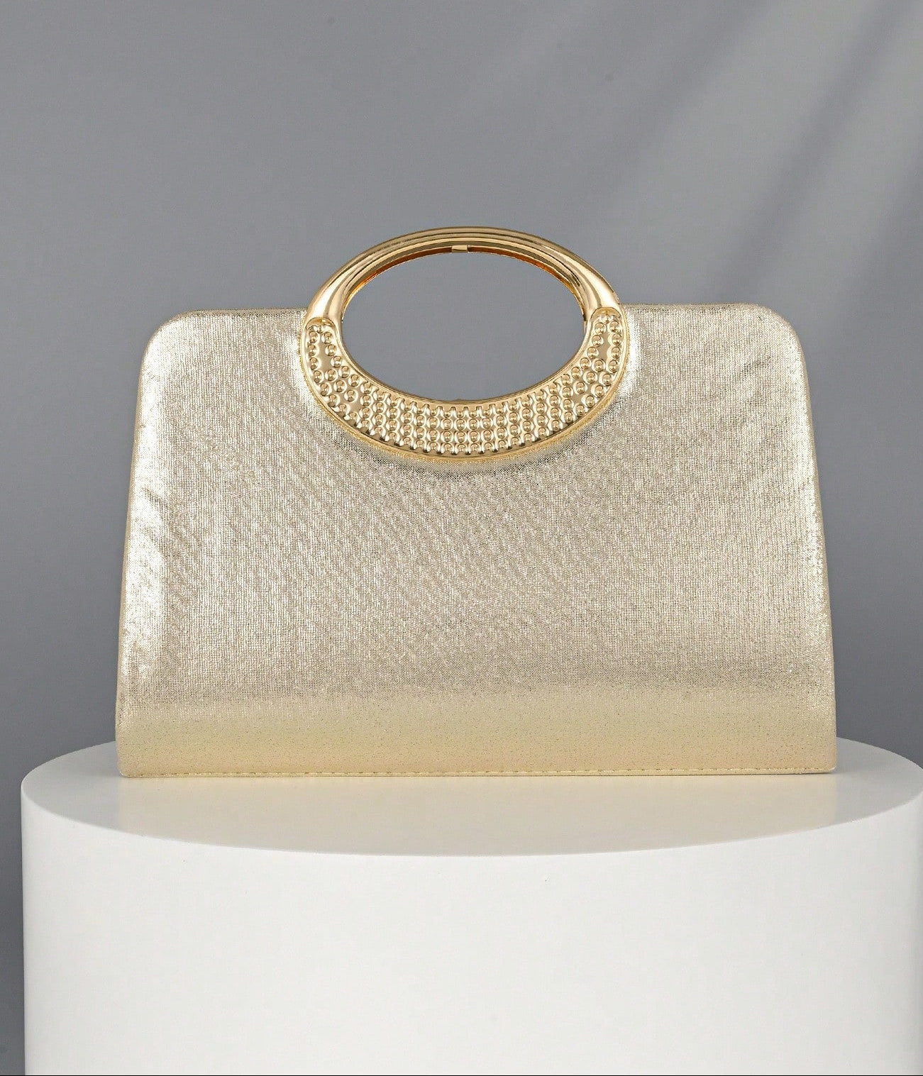 Clutch Taske i Guld Glitter - med Håndtag & Skulderrem