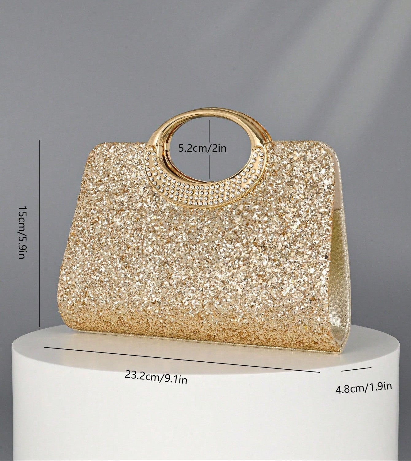 Clutch Taske i Guld Glitter - med Håndtag & Skulderrem