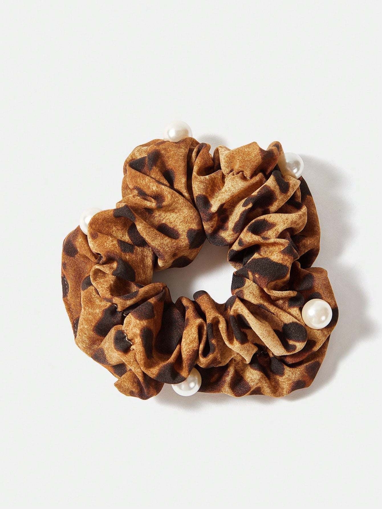 Stor Brun Scrunchie Hårelastik i Leopardprint med Perler
