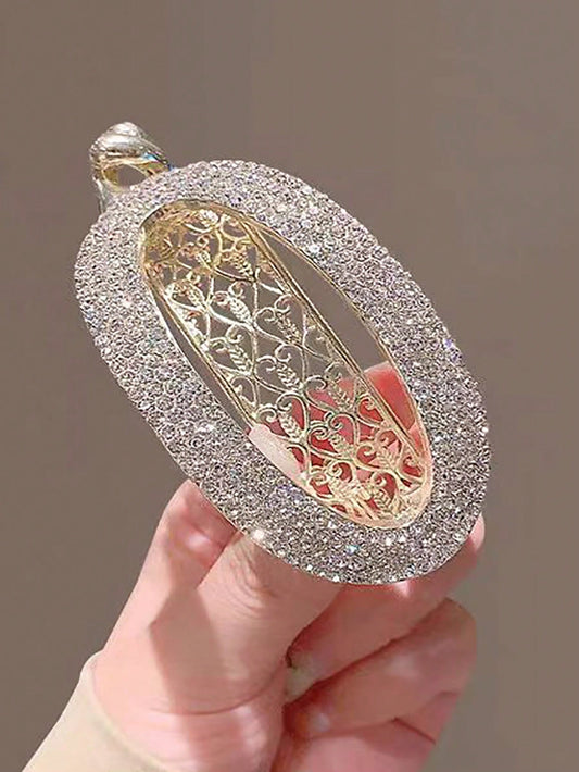 Gylden Oval Hårklemme med Krystalperler