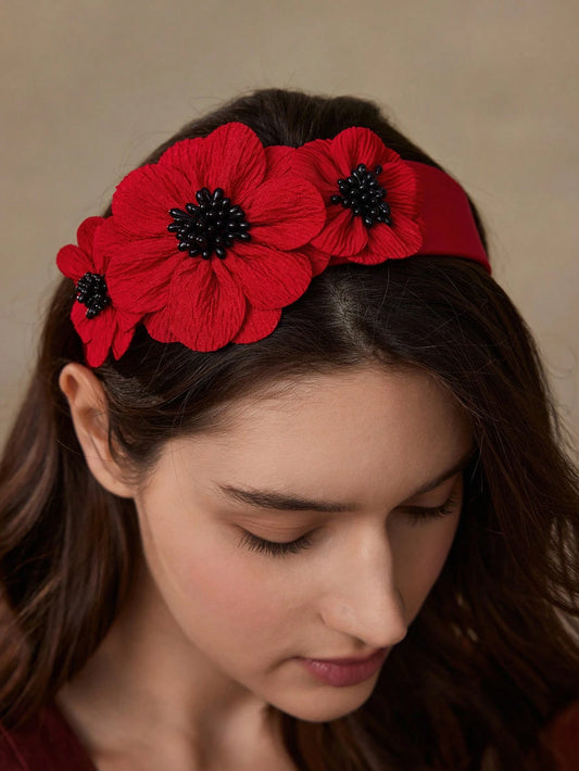 Rød Hårbøjle med Blomster