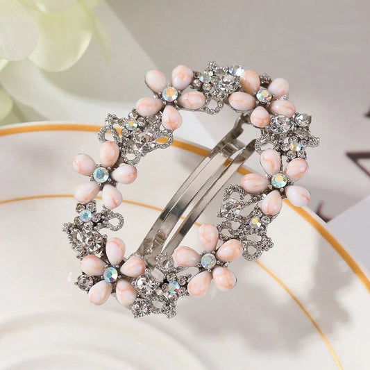Silver Patent Buckle with Bright Flowers &  Pearls