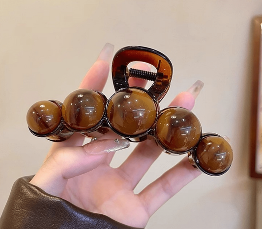 Brun Hårklemme med Runde Perler