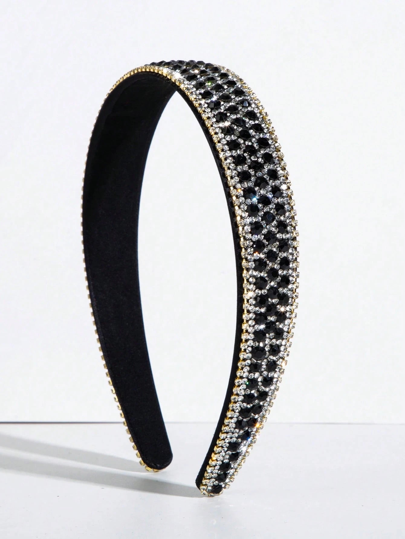 Hårbøjle med Glansfulde Perler i Sort & Sølv