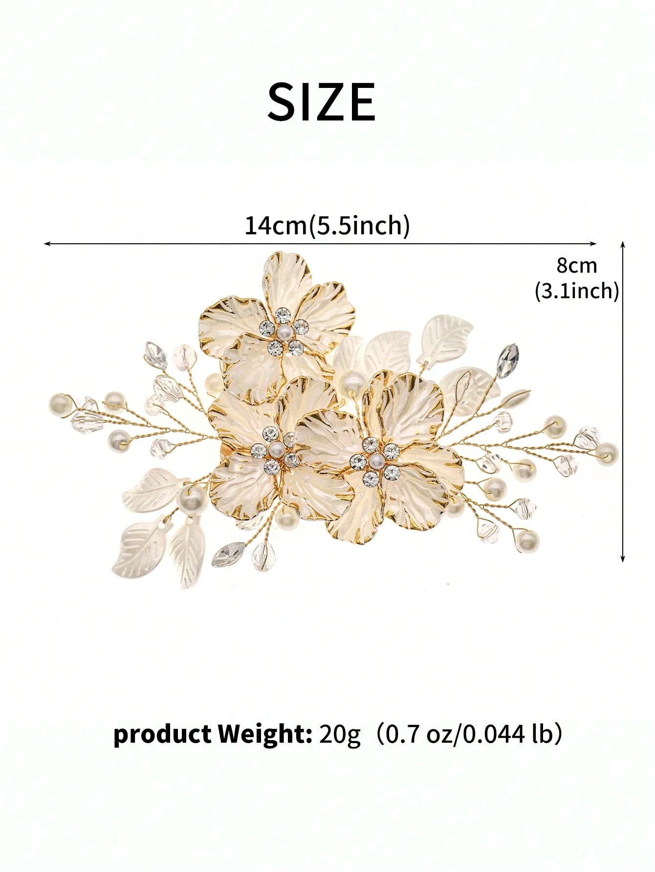Hair Ornament with White Flowers, Leaves & Pearls