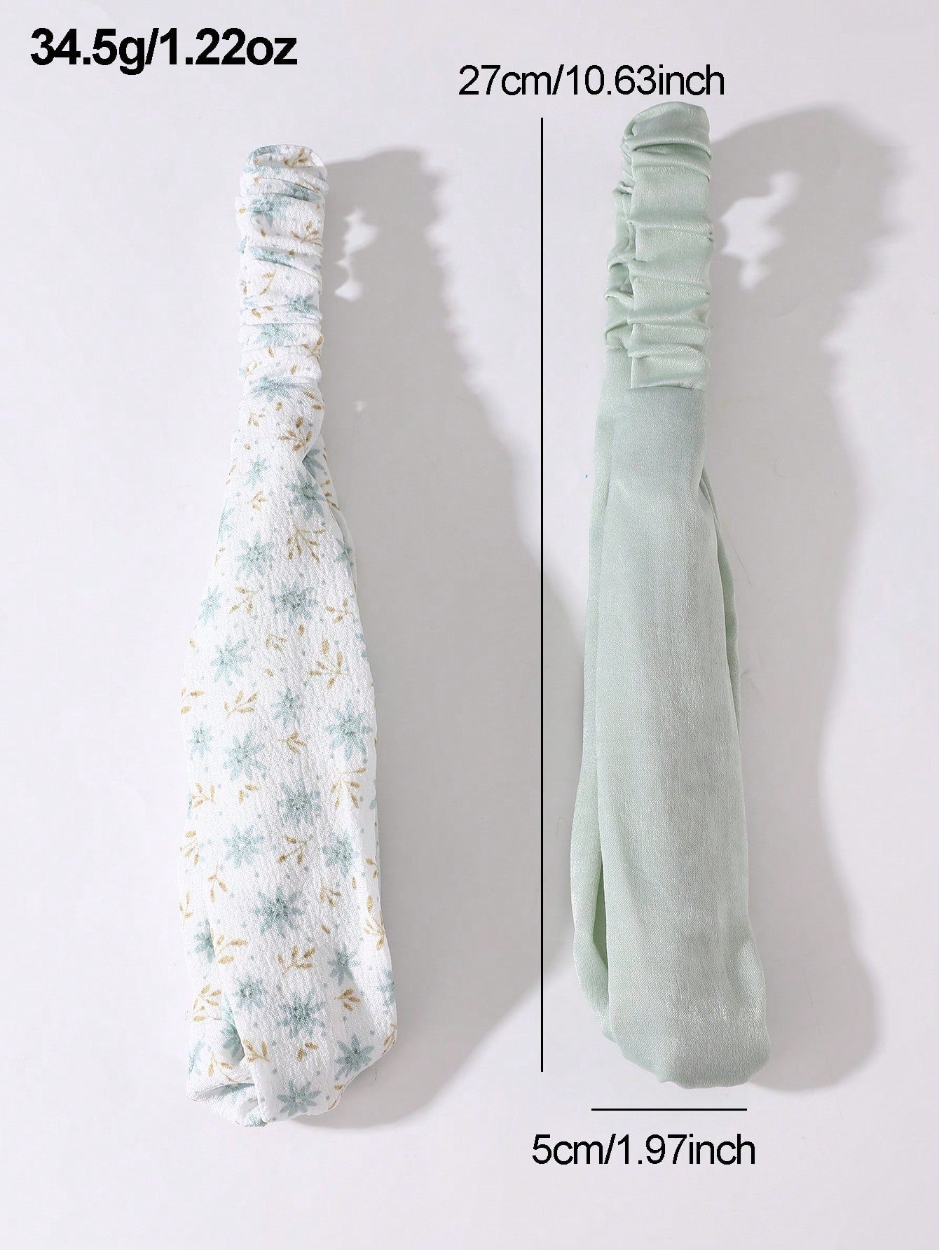 2 Stk Hårbånd med Snoning - i Lysegrøn & Blomsterprint