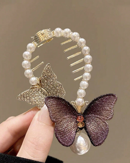 Hårklemme med Sommerfugl & Perler - i Lilla