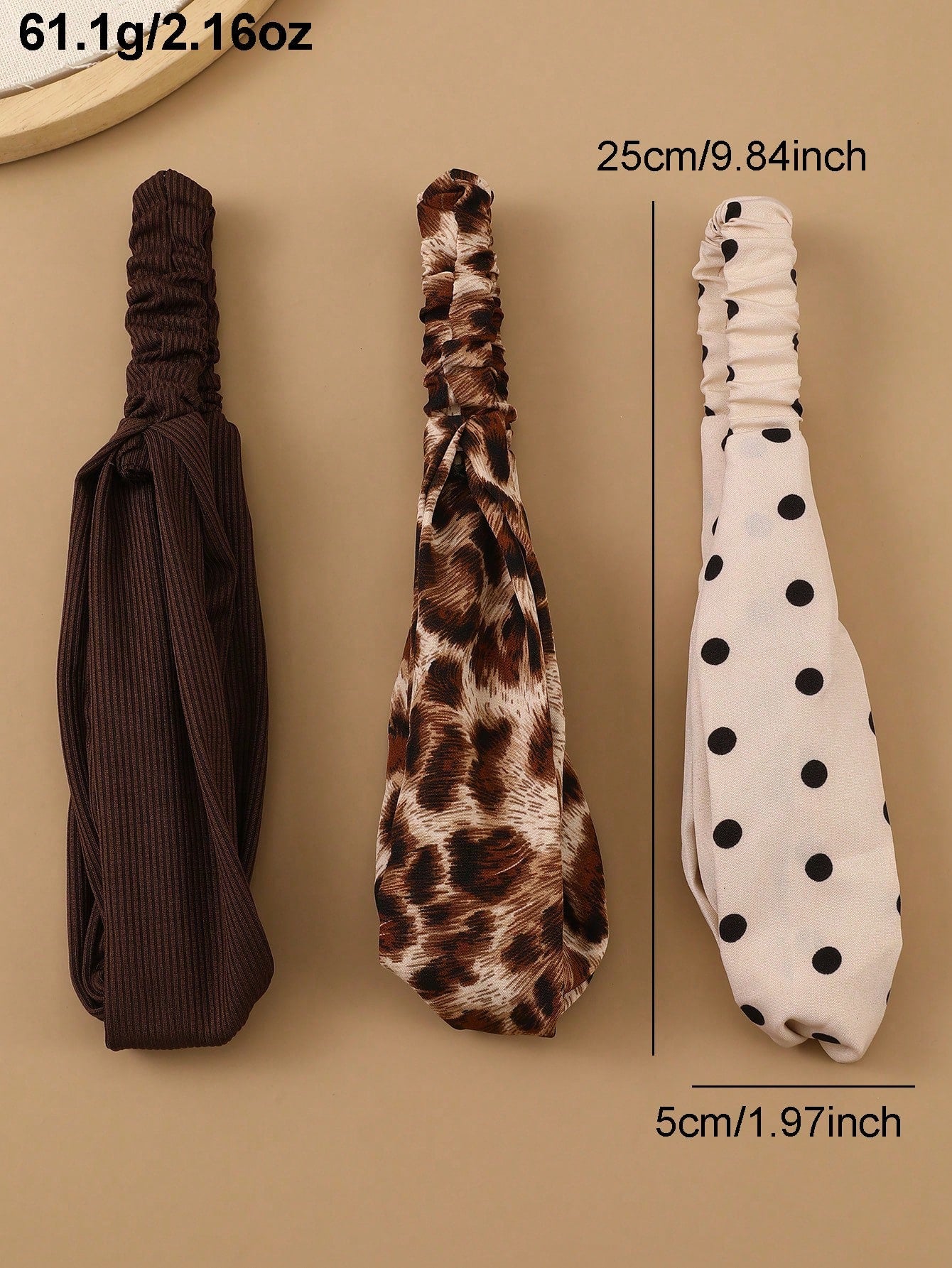 3 Hårbånd i Brune Farver - med Snoning, Dyreprint & Prikker