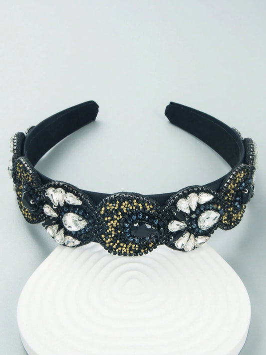 Sort Hårbøjle med Glansfulde Perler