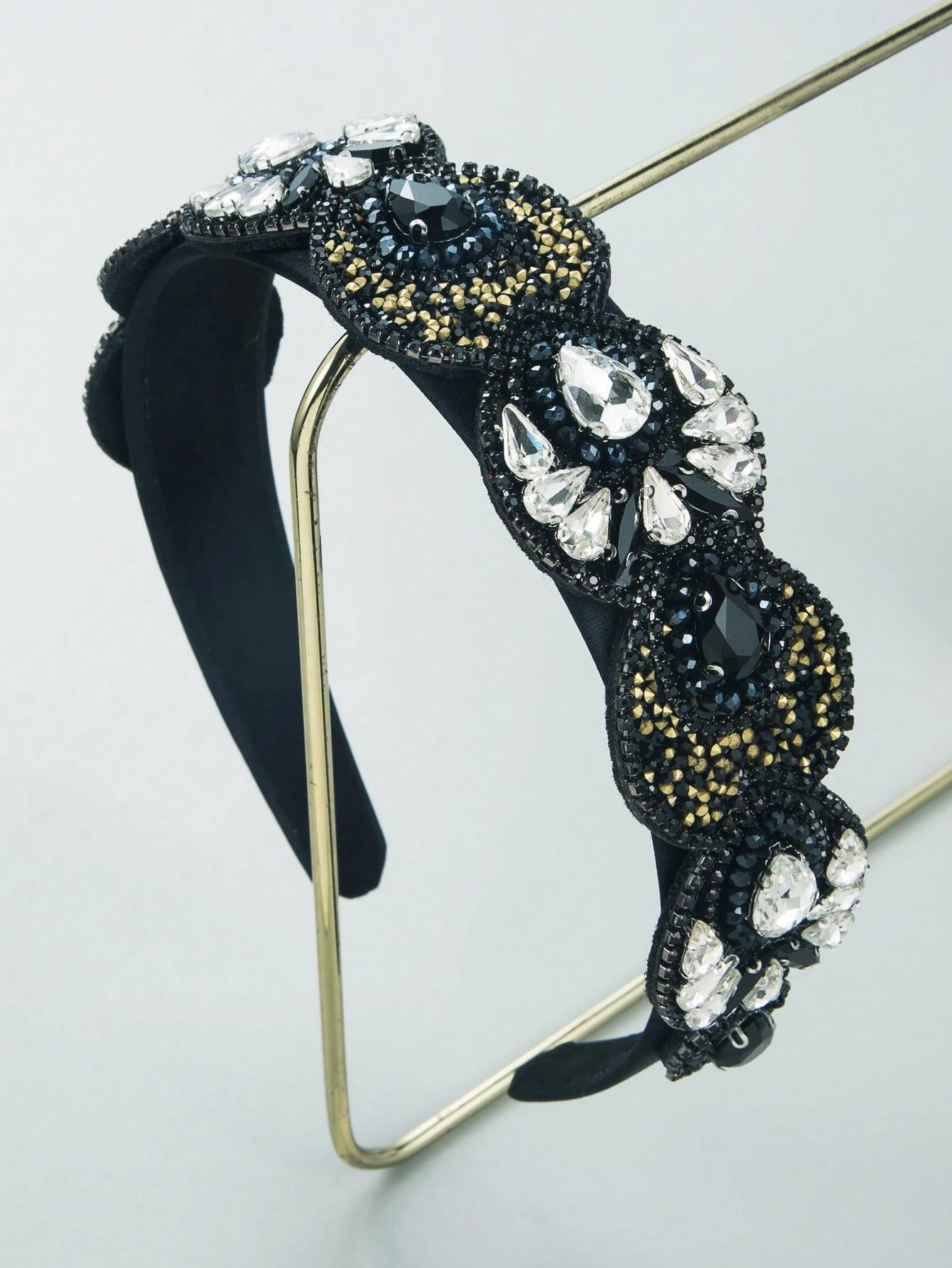 Sort Hårbøjle med Glansfulde Perler