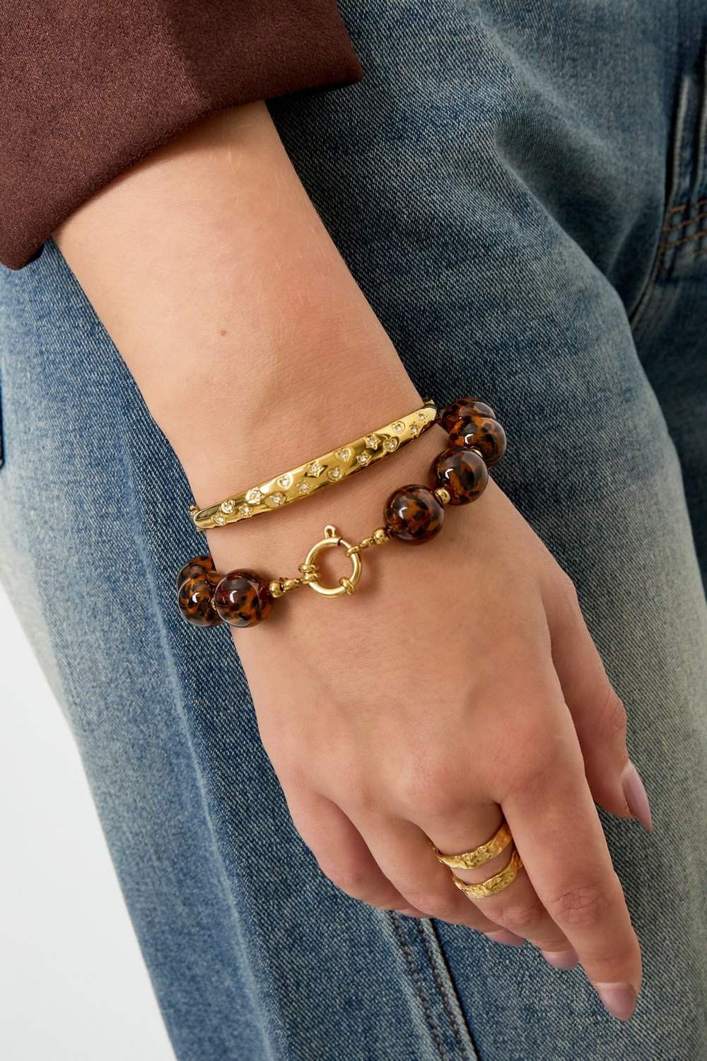 Perle Armbånd - Brun med Leopard-Print