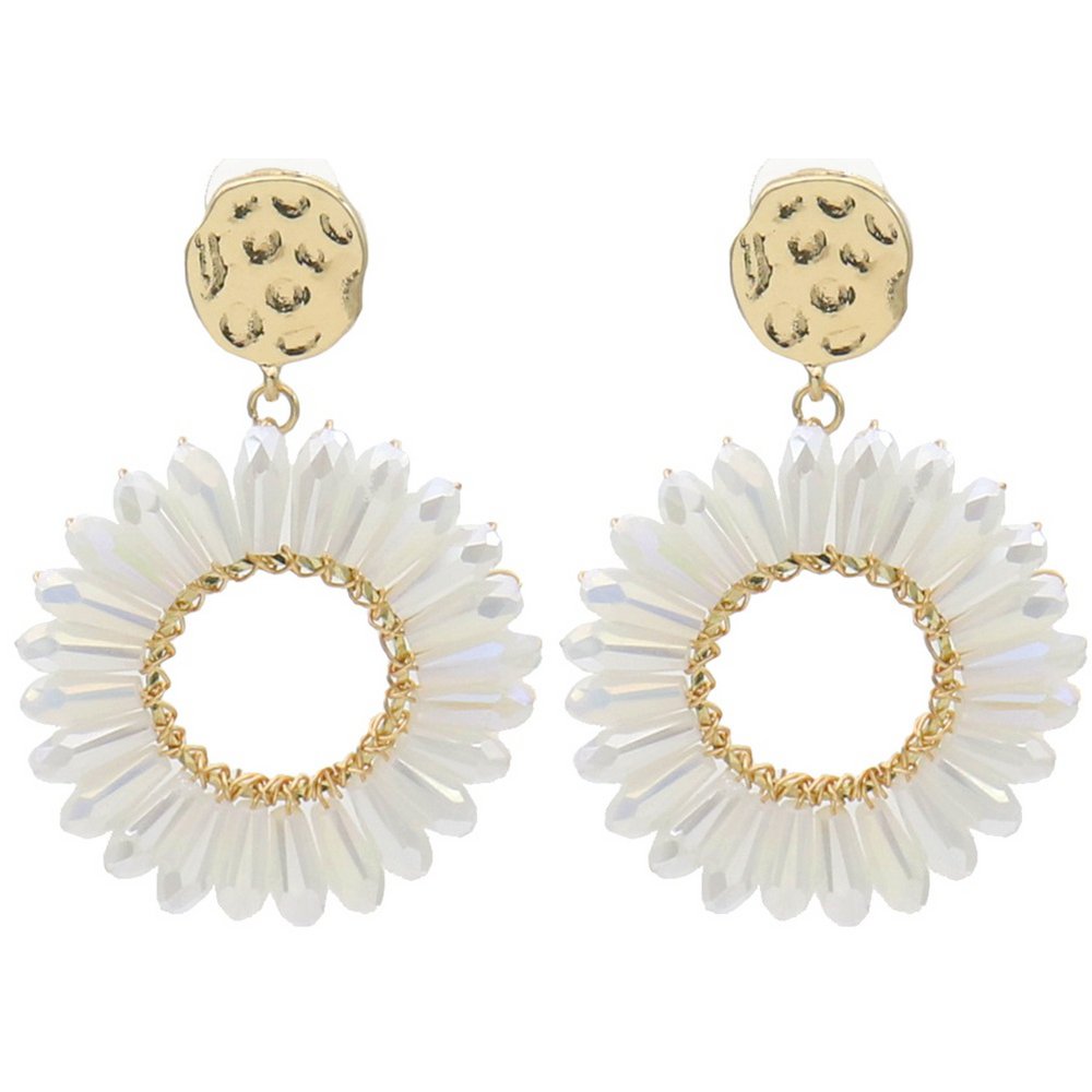 Gyldne Drop Øreringe med Hvide Perle Blomster