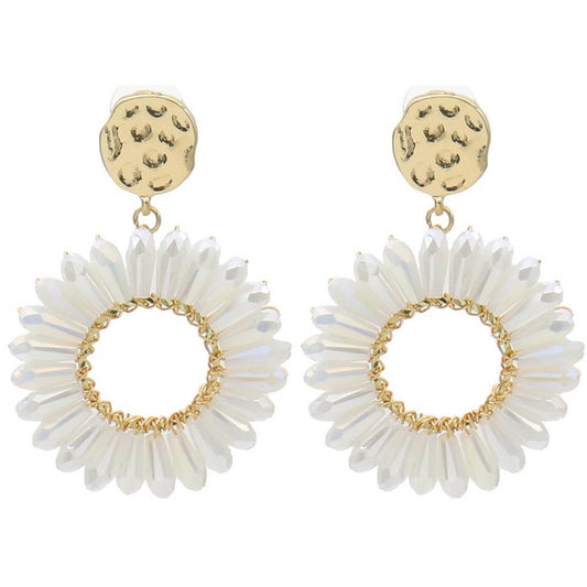 Gyldne Drop Øreringe med Hvide Perle Blomster