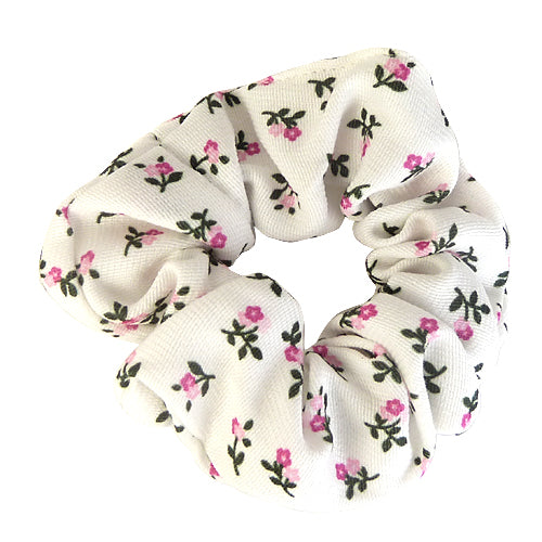 Hvid Scrunchie Hårelastik med fint Blomsterprint