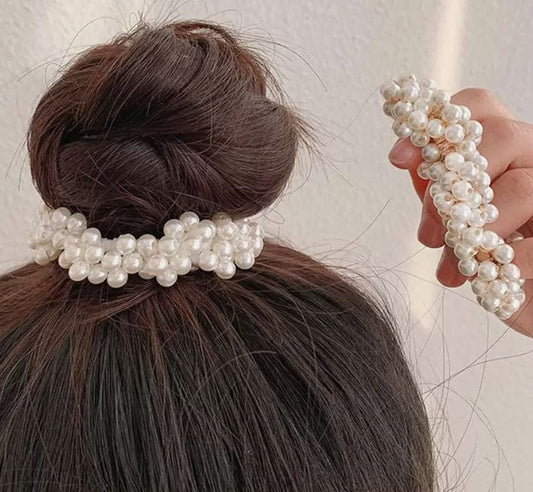 2 Hårelastikker med Perler - i Hvid