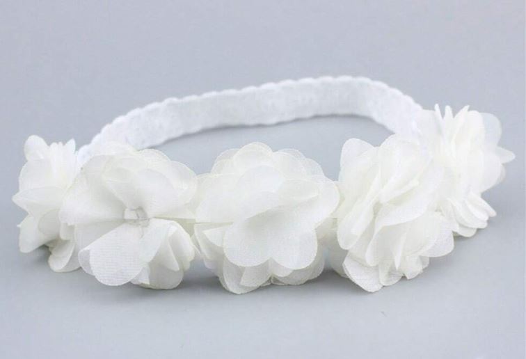 Baby Hårbånd med Hvide Blomster - Chiffon