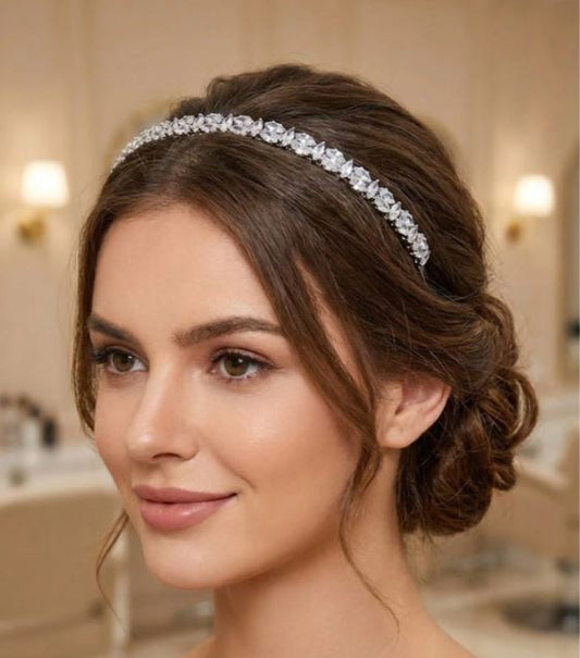 Golden Hairband with Clear Crystal Beads