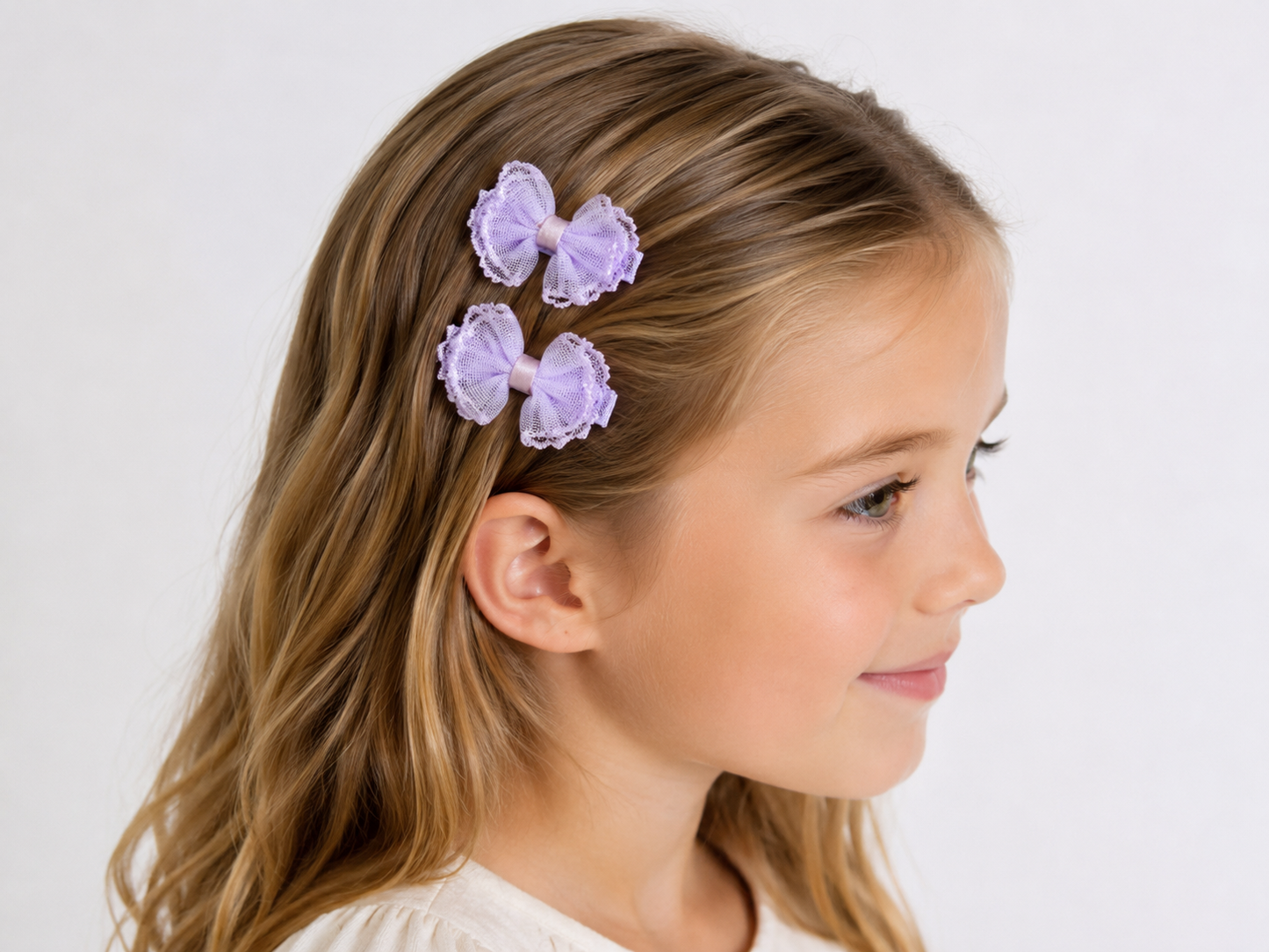Cute Hair Clips with Chiffon Bows - in Light Purple