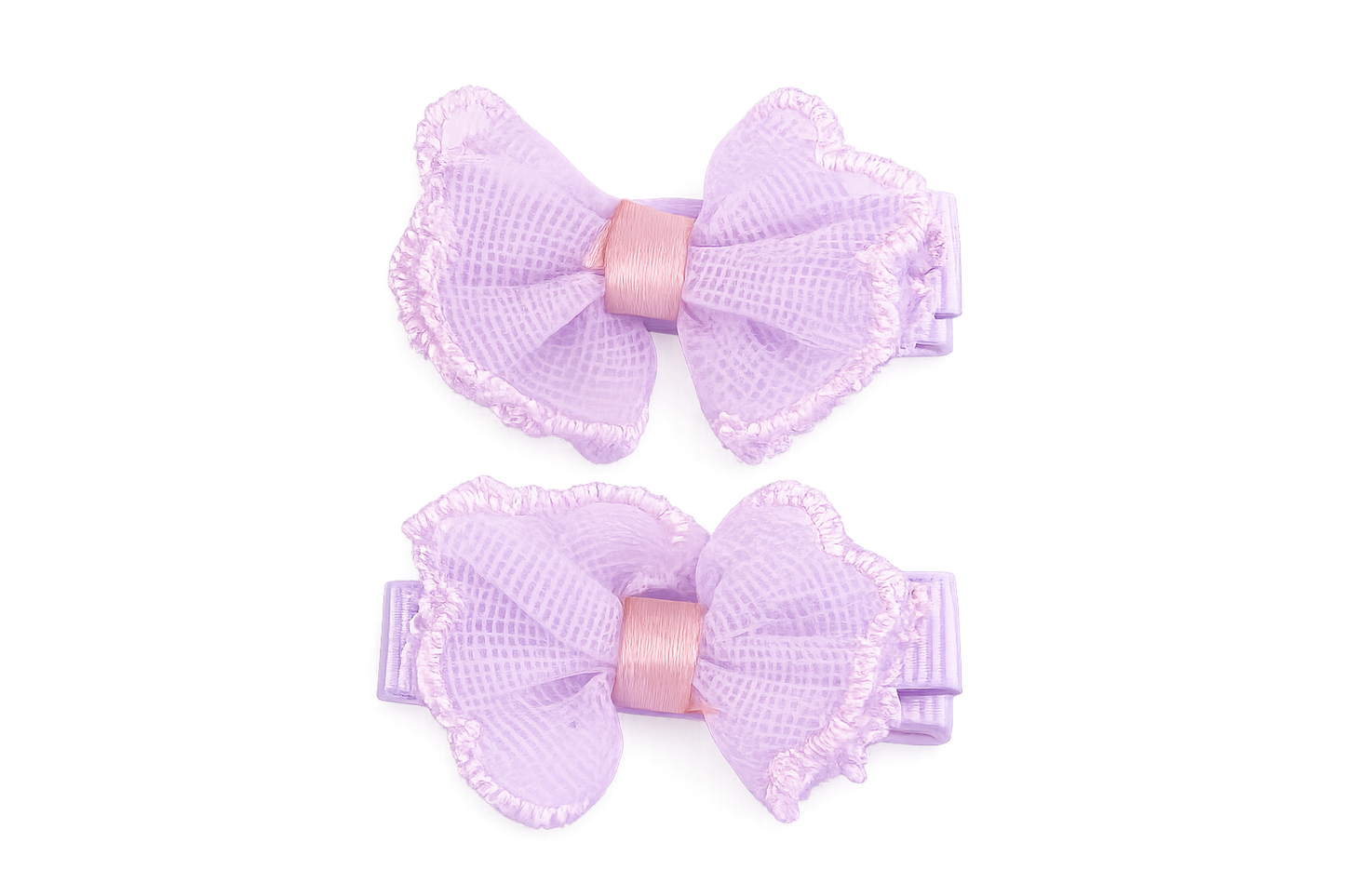 Cute Hair Clips with Chiffon Bows - in Light Purple