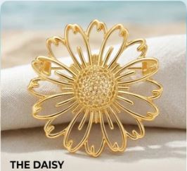 Gylden blomsterbroche i åbent margueritdesign