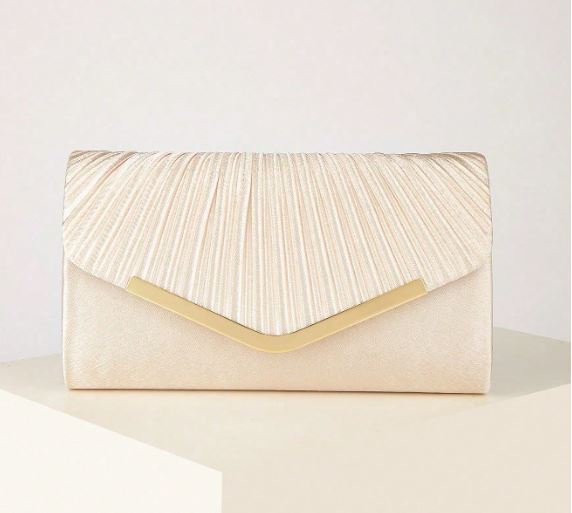 Plisseret Satin Clutch Taske i Champagne