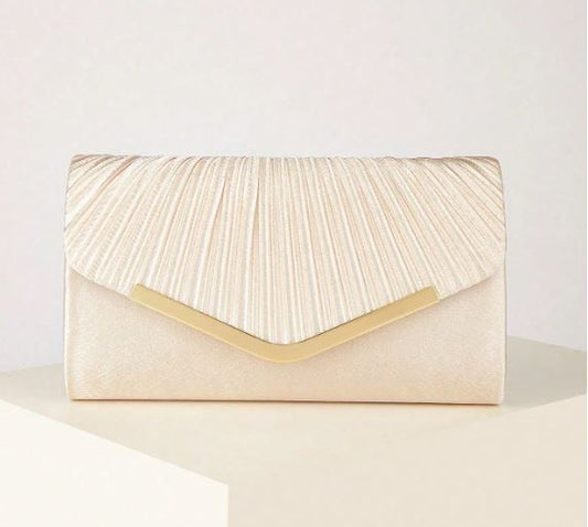Plisseret Satin Clutch Taske i Champagne