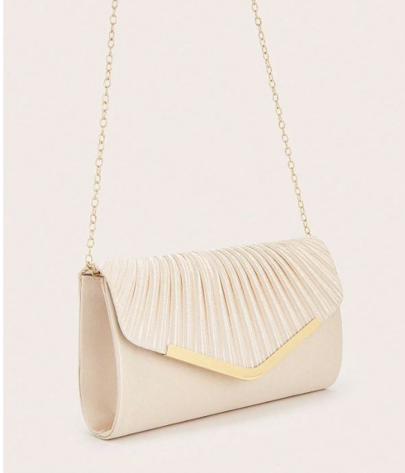 Plisseret Satin Clutch Taske i Champagne