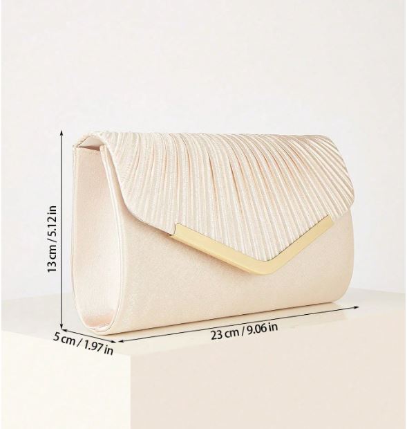 Plisseret Satin Clutch Taske i Champagne