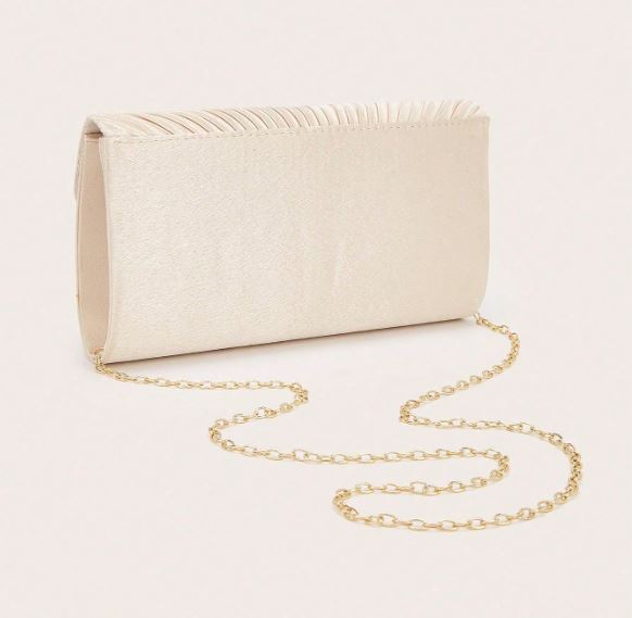 Plisseret Satin Clutch Taske i Champagne