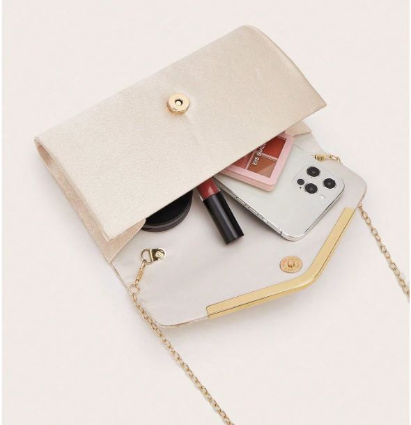 Plisseret Satin Clutch Taske i Champagne