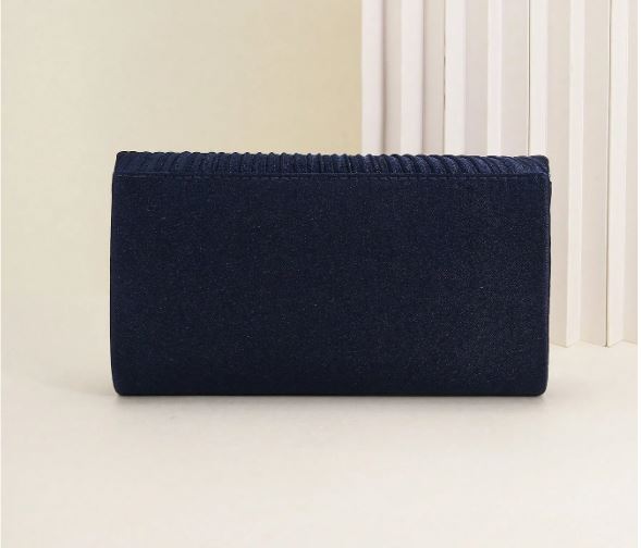 Plisseret Satin Clutch Taske i Marineblå