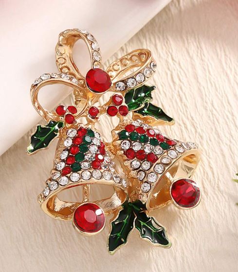 Eksklusiv Julebroche i Guldlook med Krystaller og Emalje