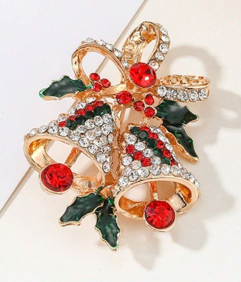 Eksklusiv Julebroche i Guldlook med Krystaller og Emalje