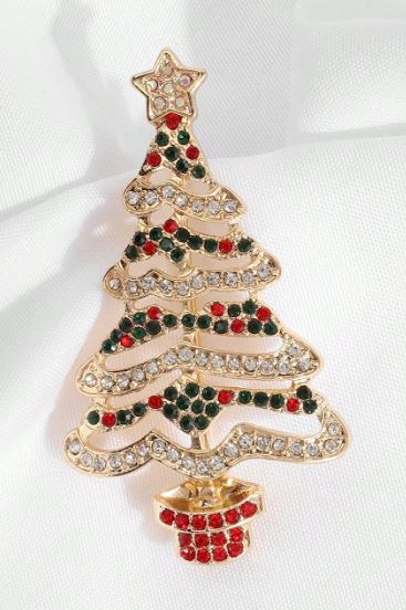 Strålende Juletræsbroche med Glitrende Rhinsten og Farverige Krystaller