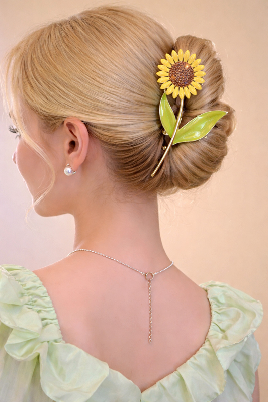 Large Golden Hair Clip with Beautiful Sunflower