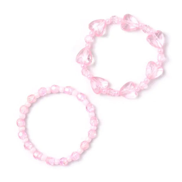 2 Armbånd med Lyserøde Perler & Hjerter