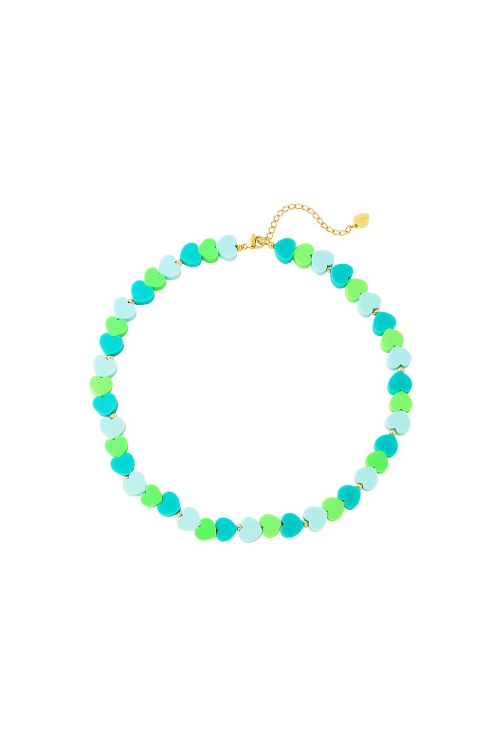 Perle Halskæde med Hjerter - i Grøn & Blå Nuancer