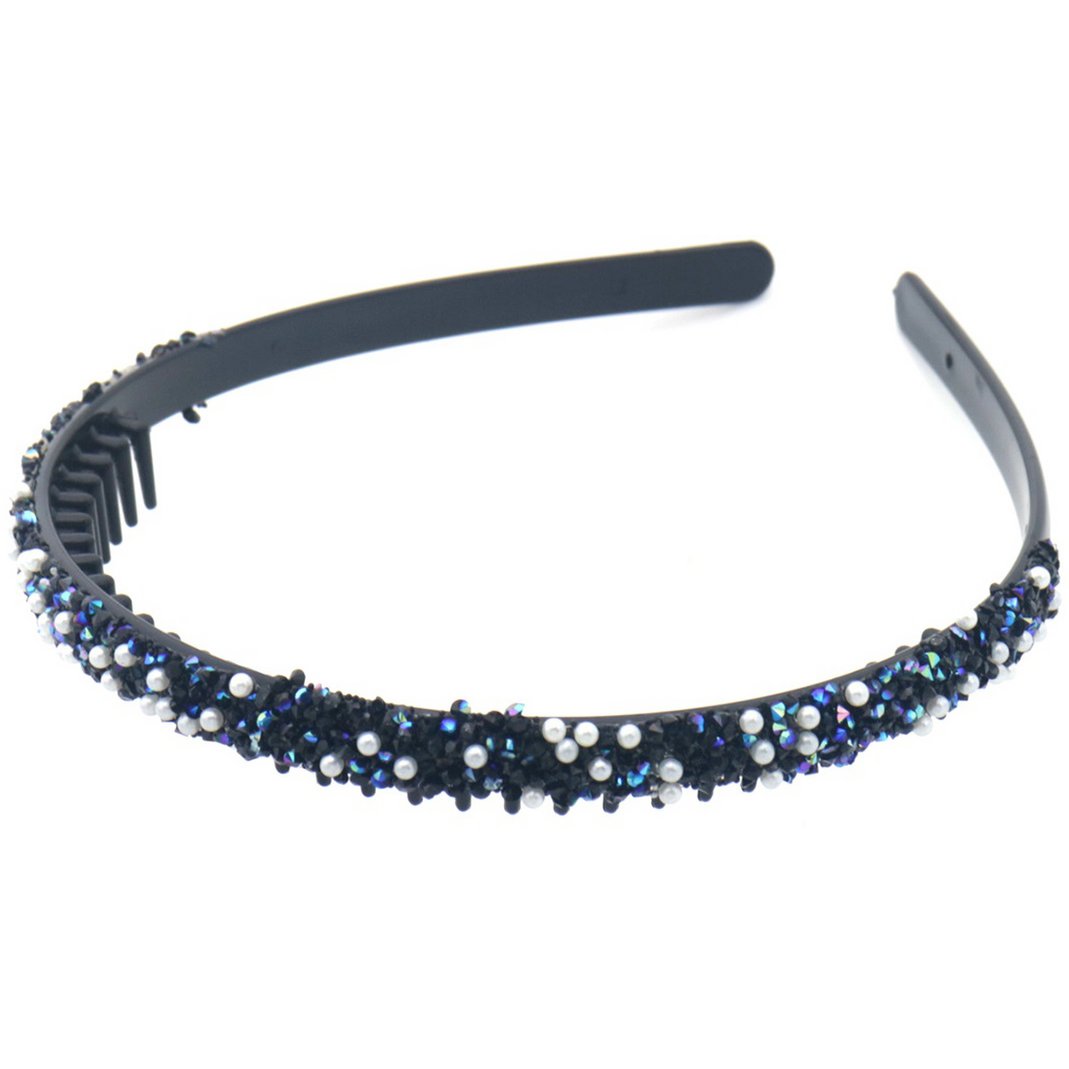 Hårbøjle med Blå Perler & Indre Kam 