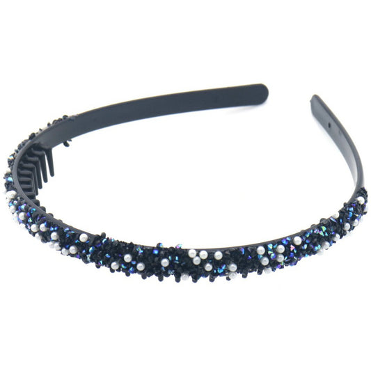 Hårbøjle med Blå Perler & Indre Kam 