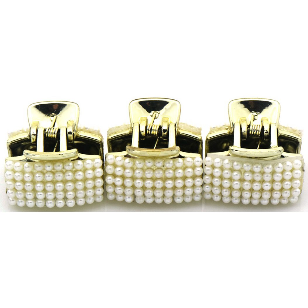 3 Gyldne Hårklemmer med Hvide Perler