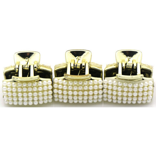 3 Gyldne Hårklemmer med Hvide Perler