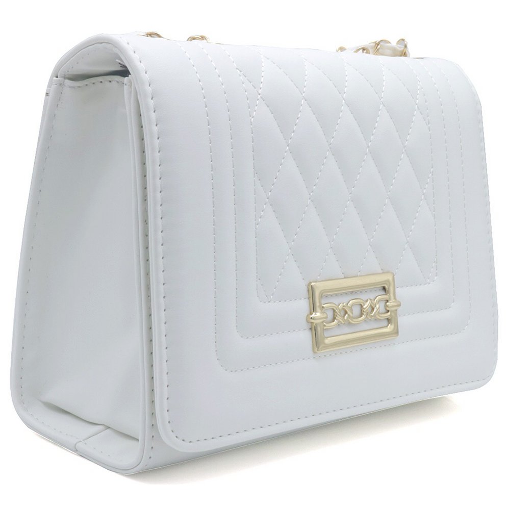 Hvid Stor Skuldertaske med Guldremme 