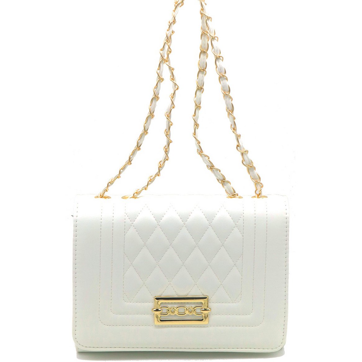 Hvid Stor Skuldertaske med Guldremme 