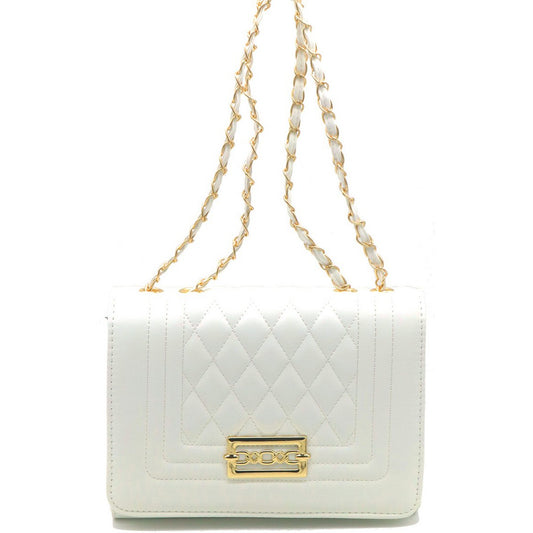 Hvid Stor Skuldertaske med Guldremme 