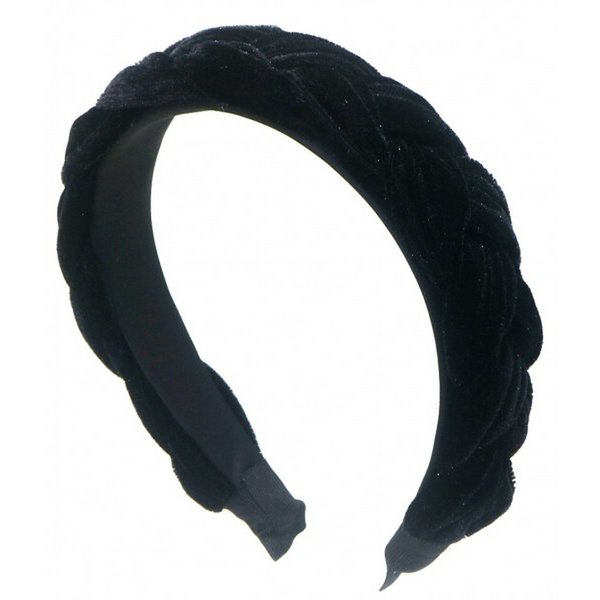 Sort Hårbøjle i Flettet Velour