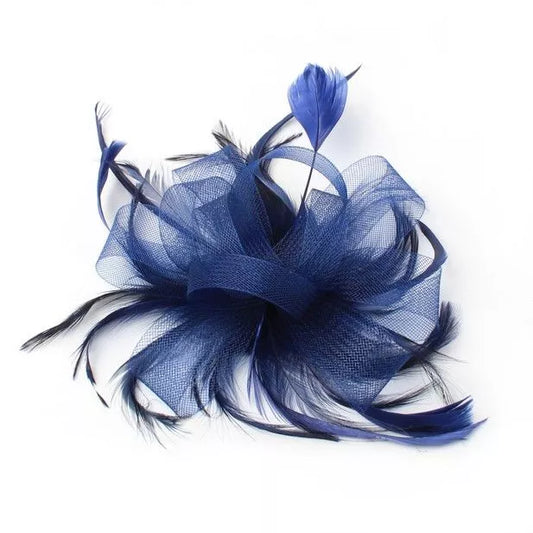 Blå Fascinator med Sløjfe & Fjer