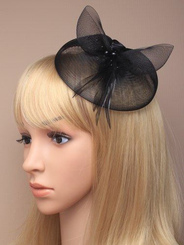 Sort Fascinator med Blomst og Fjer